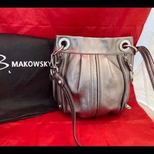 B Makowsky Pewter Metallic Crossbody Handbag